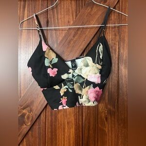 Windsor Floral Black and Pink Crop Top